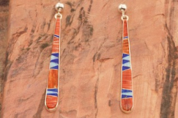 Calvin Begay Genuine Spiny Oyster Shell Sterling Silver Dangle Earrings